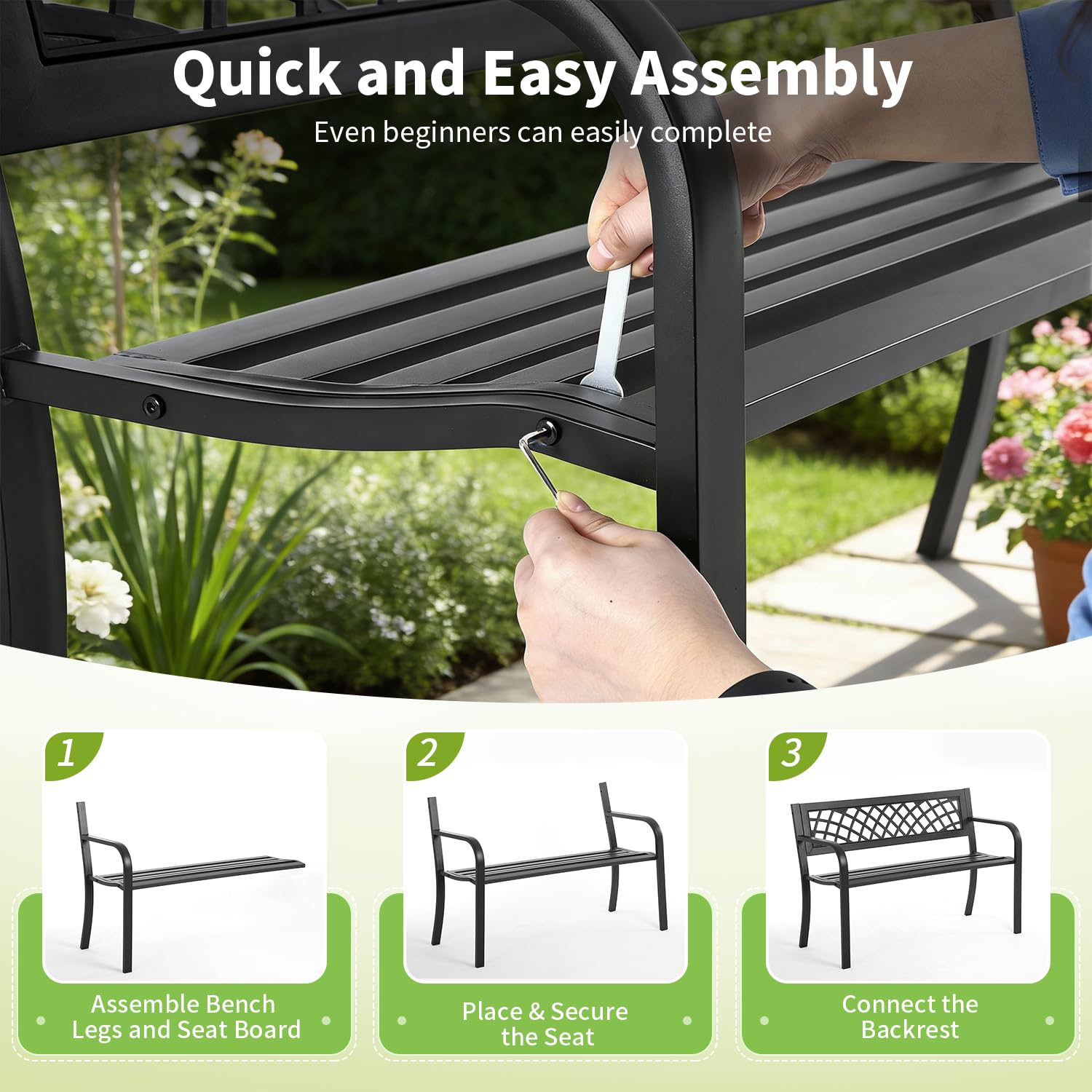 FDW bench with person for scale demonstrating seating capacity benefit