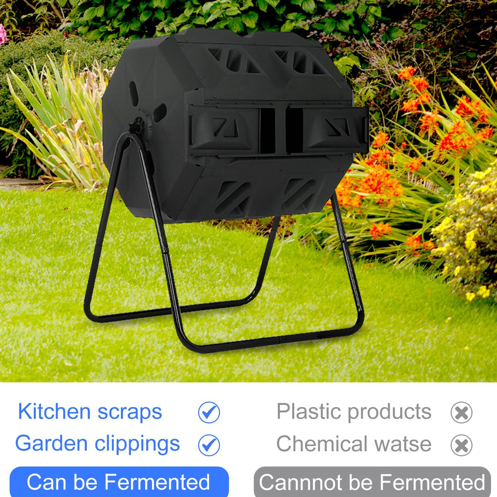 FDW compost bin in a backyard garden demonstrating tidy outdoor composting and convenience