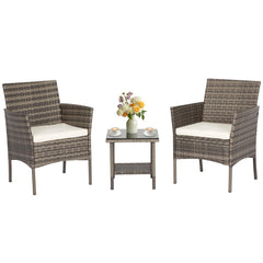 FDW front view of gray wicker bistro set showing compact design and comfort