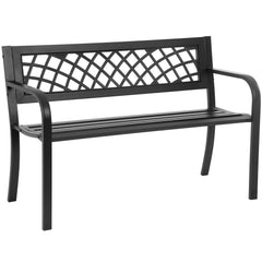 FDW garden bench front view showing entire bench and decorative backrest, adds curb appeal
