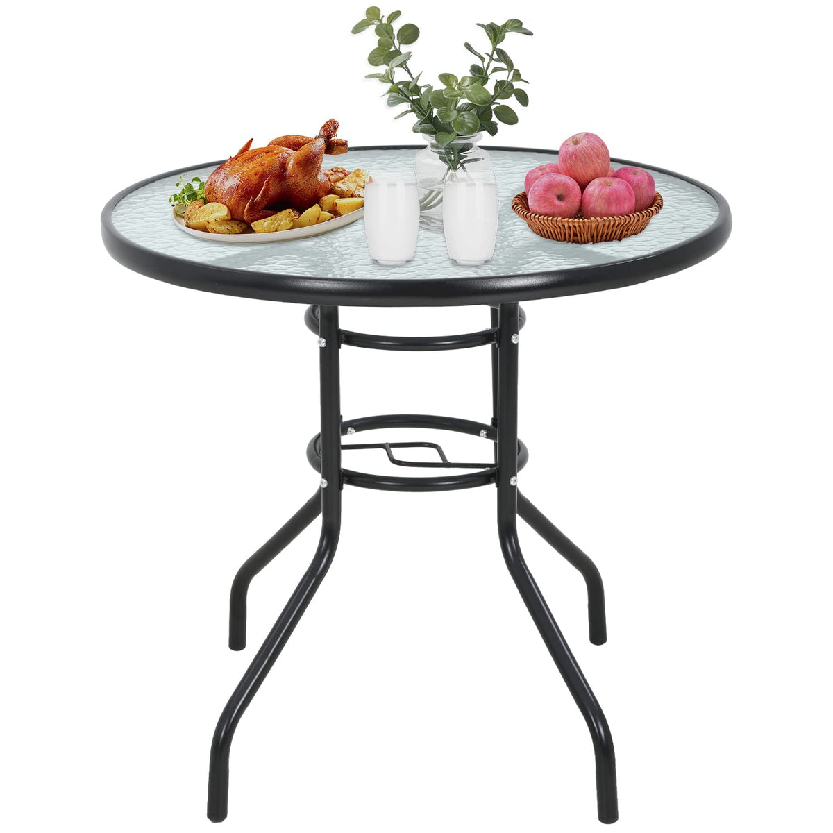 FDW round patio table front view showing clean modern design and stability