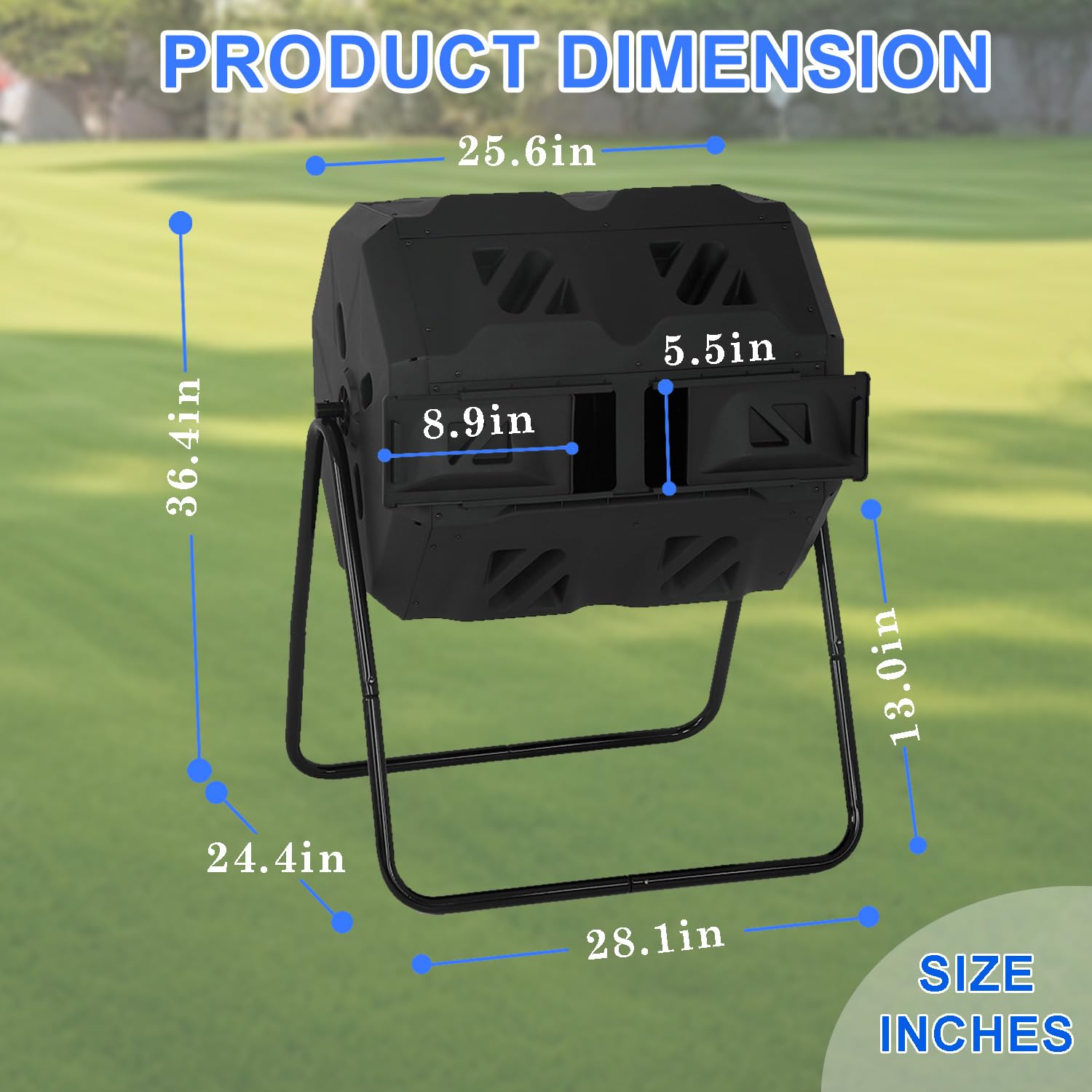 FDW size comparison next to garden tool showing compact footprint and space‑saving advantage