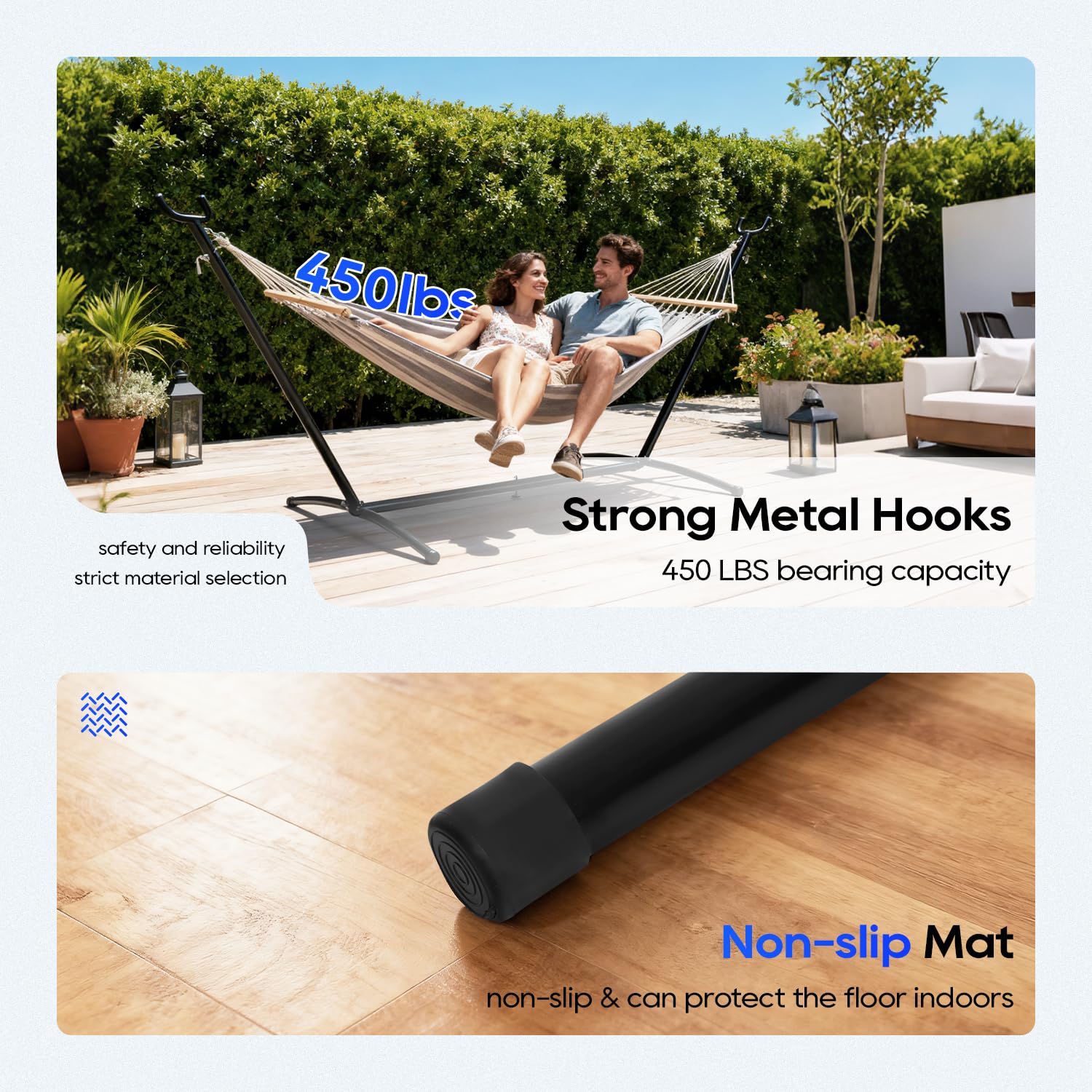 FDW stand with hammock on patio showing outdoor relaxation benefit