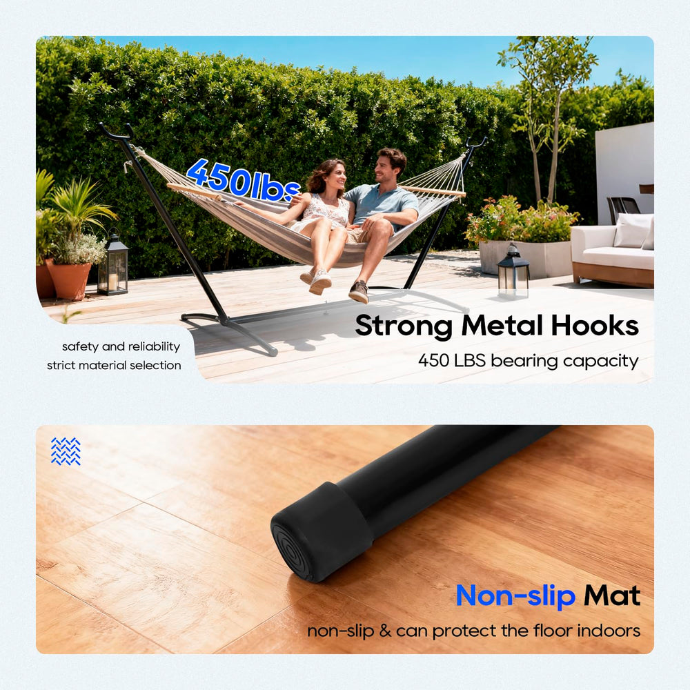 FDW stand with hammock on patio showing outdoor relaxation benefit