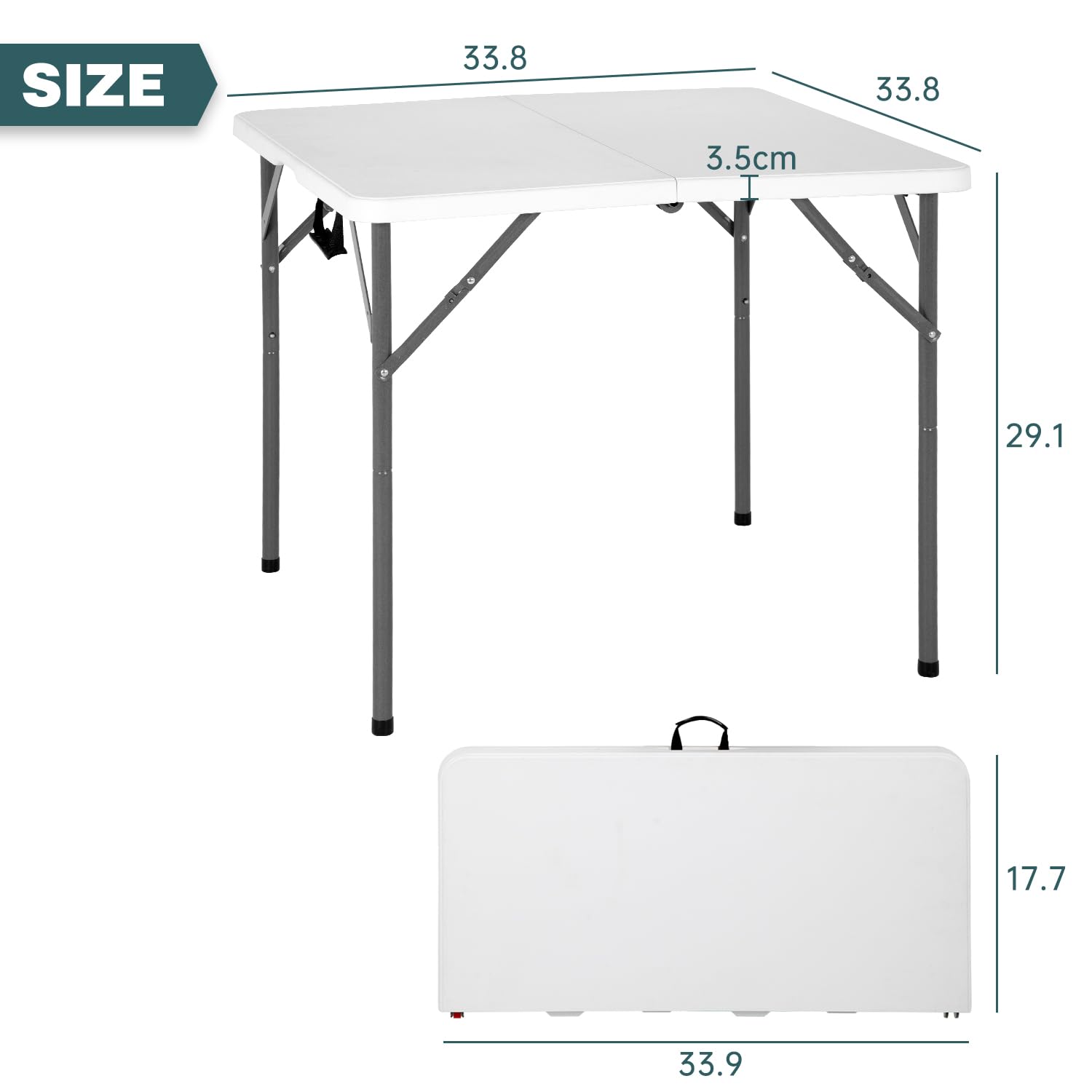 FDW folded table with carry handle for easy transport and compact storage