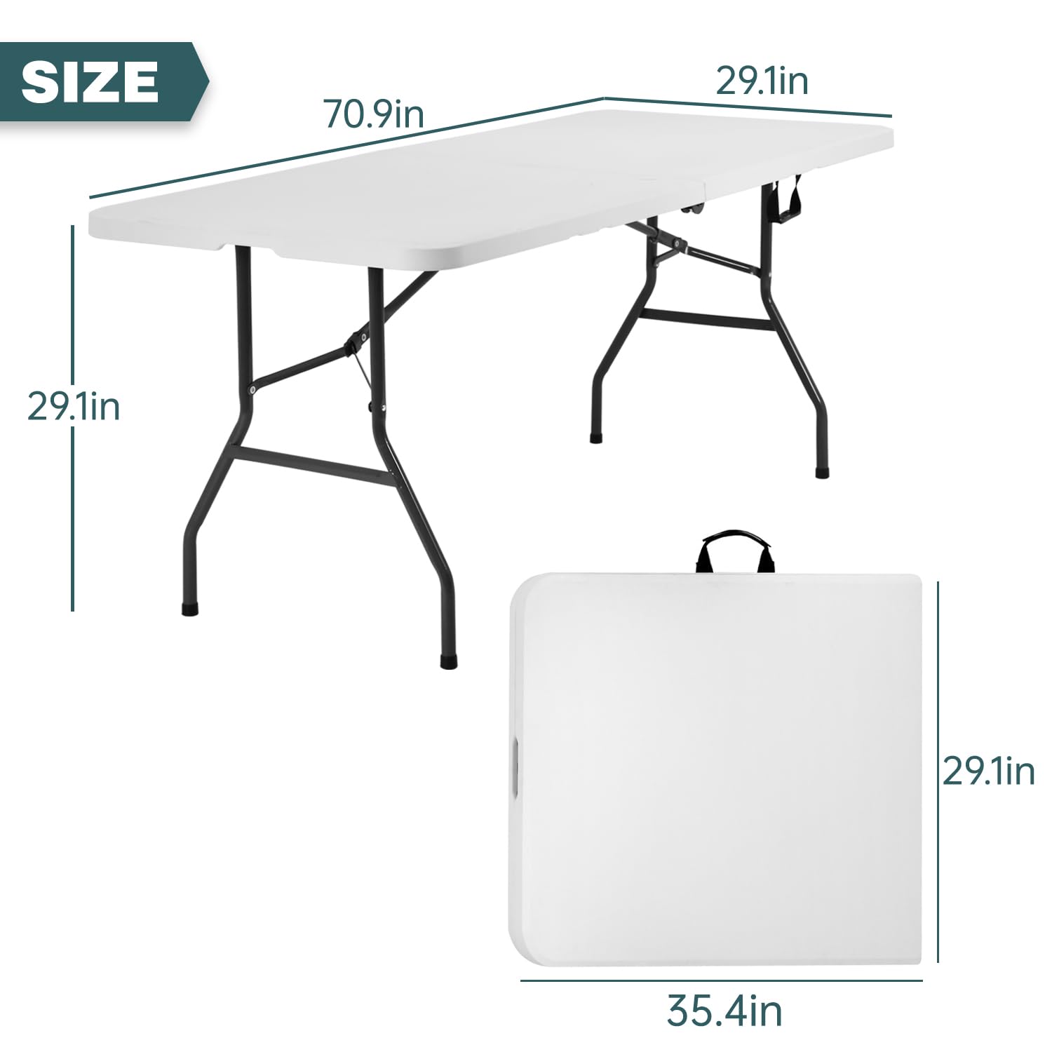 FDW folded table with carry handle for easy transport and storage