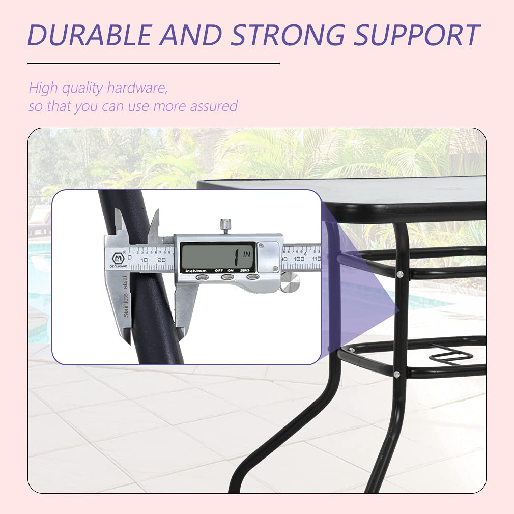 FDW umbrella hole center detail enabling shaded comfort and secure umbrella fit