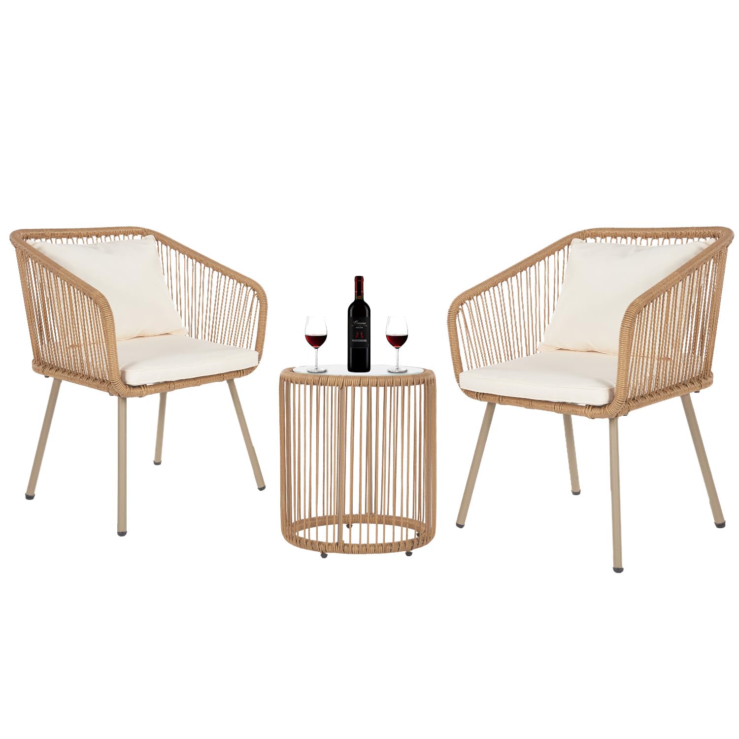 FDW white patio set front view showing elegant bistro styling and space-saving design