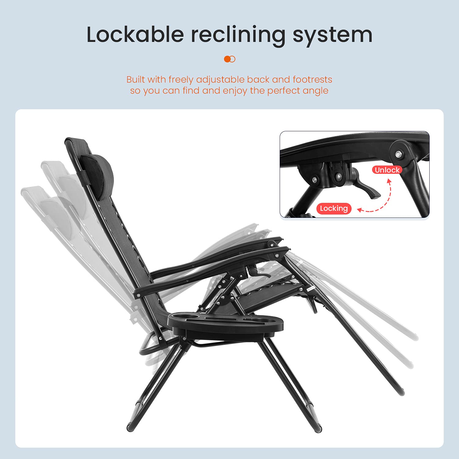 FDW zero gravity chair folded flat for compact storage and easy transport