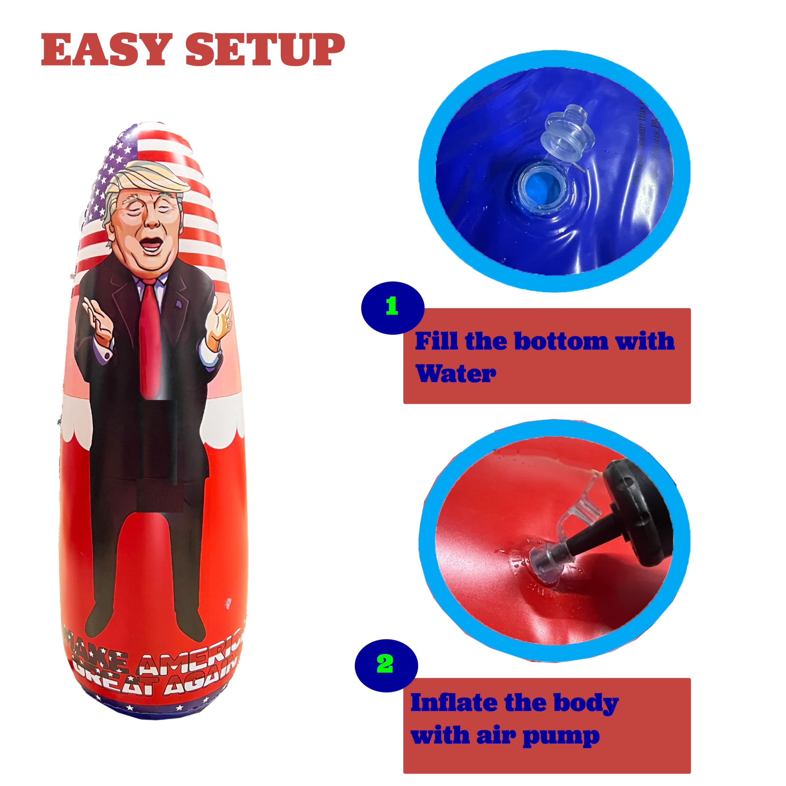 Fe Distribution inflatable next to chair showing height scale and easy setup benefit