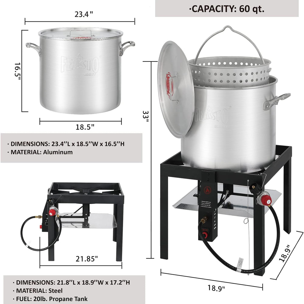 Feasto 100000 BTU burner detail highlighting ignition and swift heating benefit