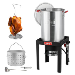 Feasto front view showing pot and basket for easy large-batch frying