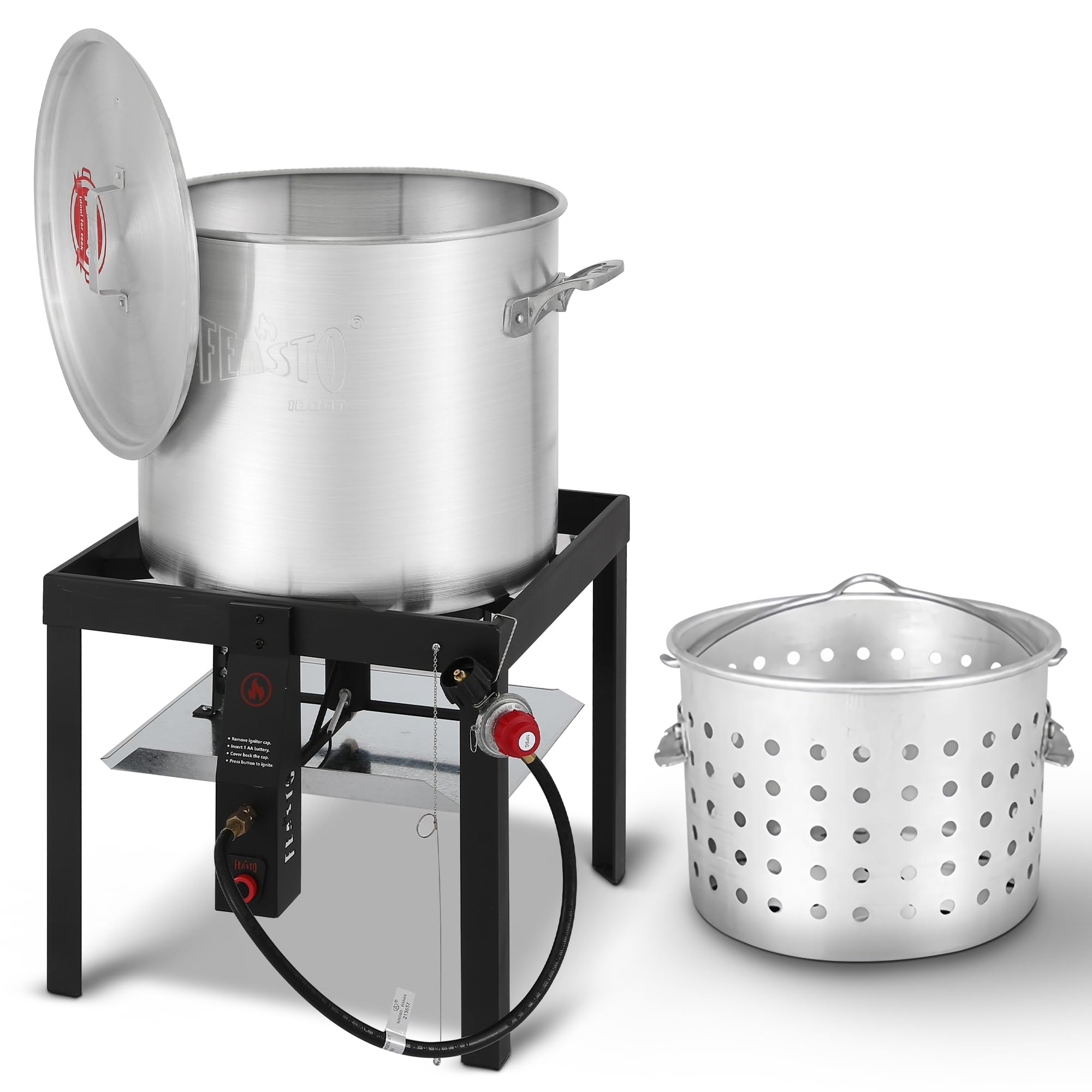 Feasto 60QT pot front view showing large capacity and durable finish
