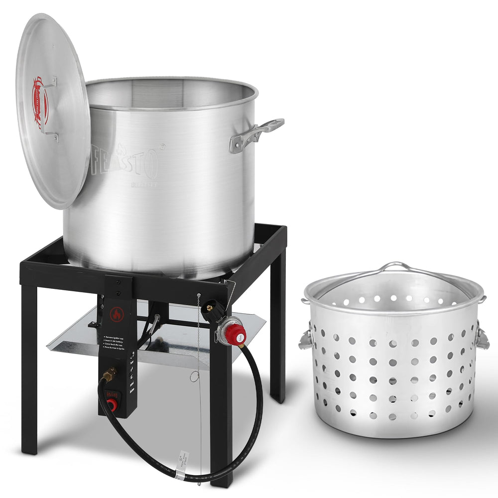 Feasto 60QT pot front view showing large capacity and durable finish