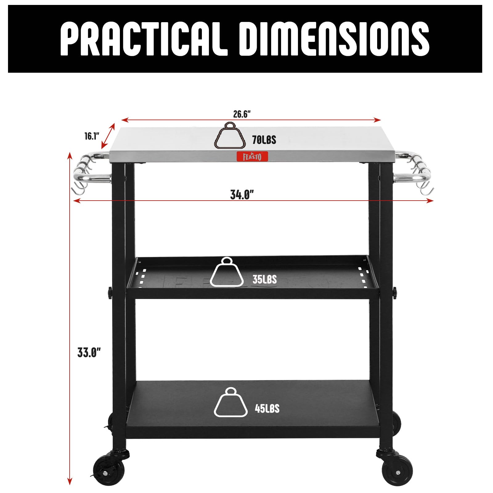 Feasto adjustable middle shelf detail showing two height positions for versatility