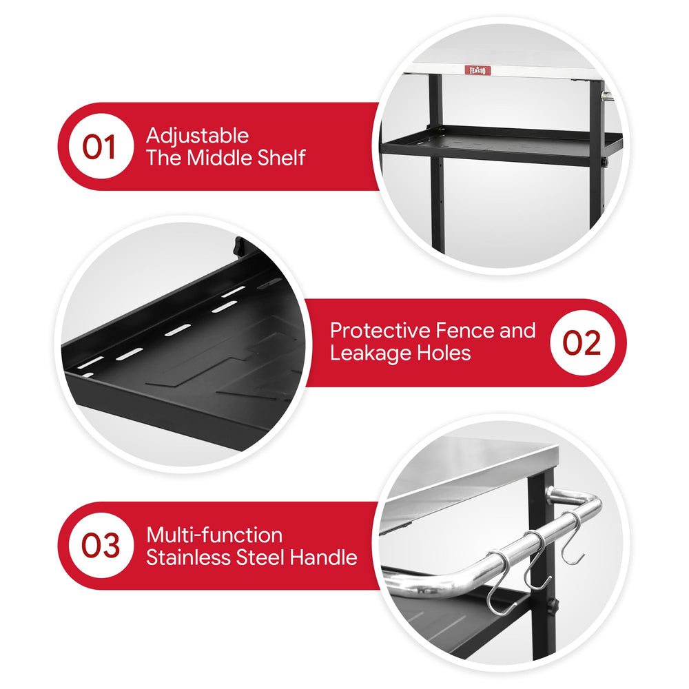 Feasto bottom shelf styled with storage bins for organized outdoor gear