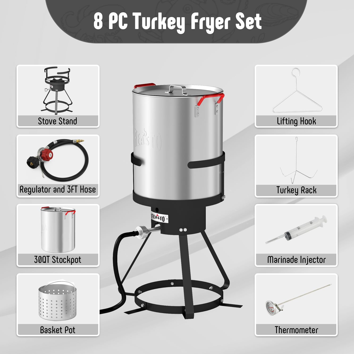 Feasto cast iron 50,000 BTU burner and welded steel frame for stable cooking