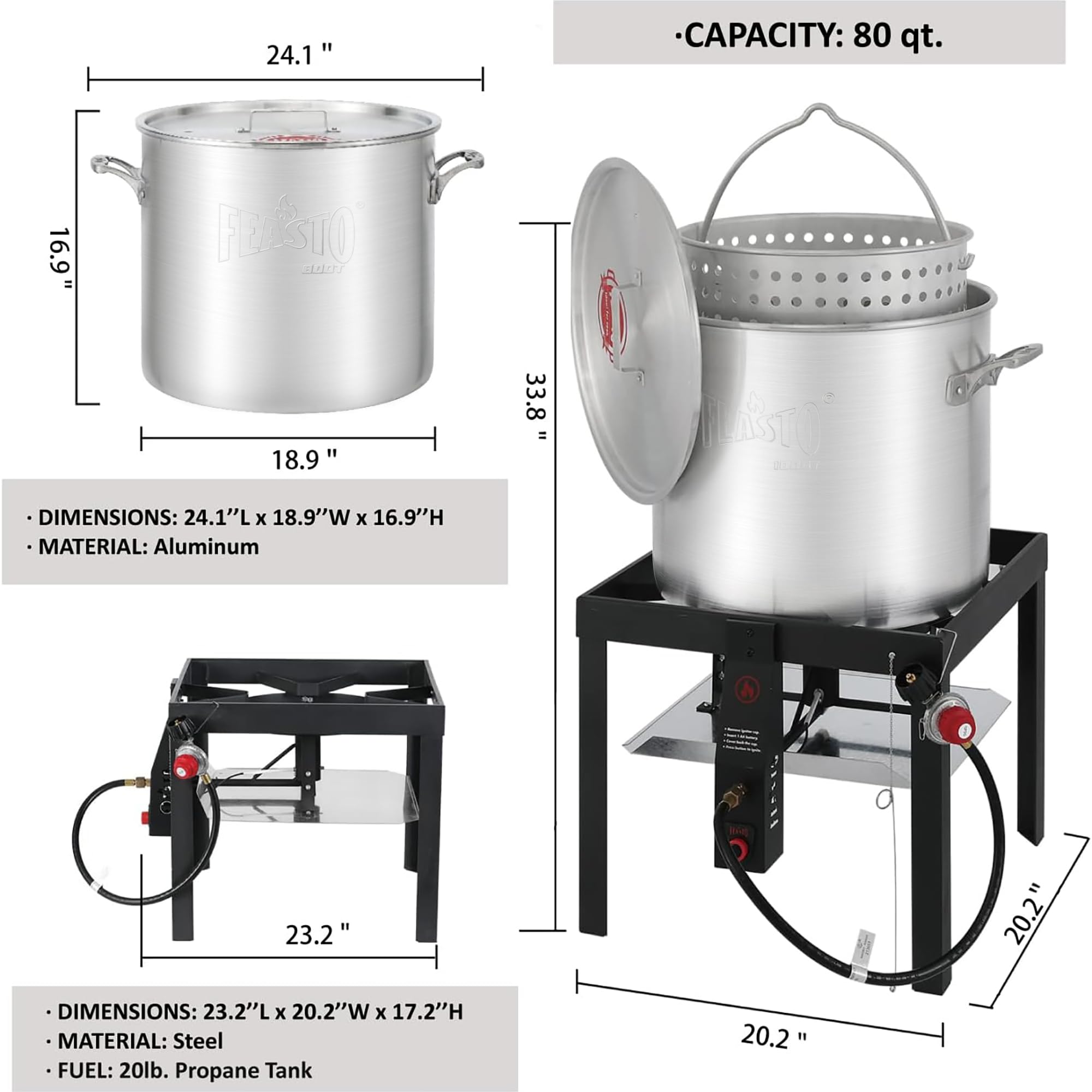 Feasto burner and wind shield detail showing steady flame outdoors