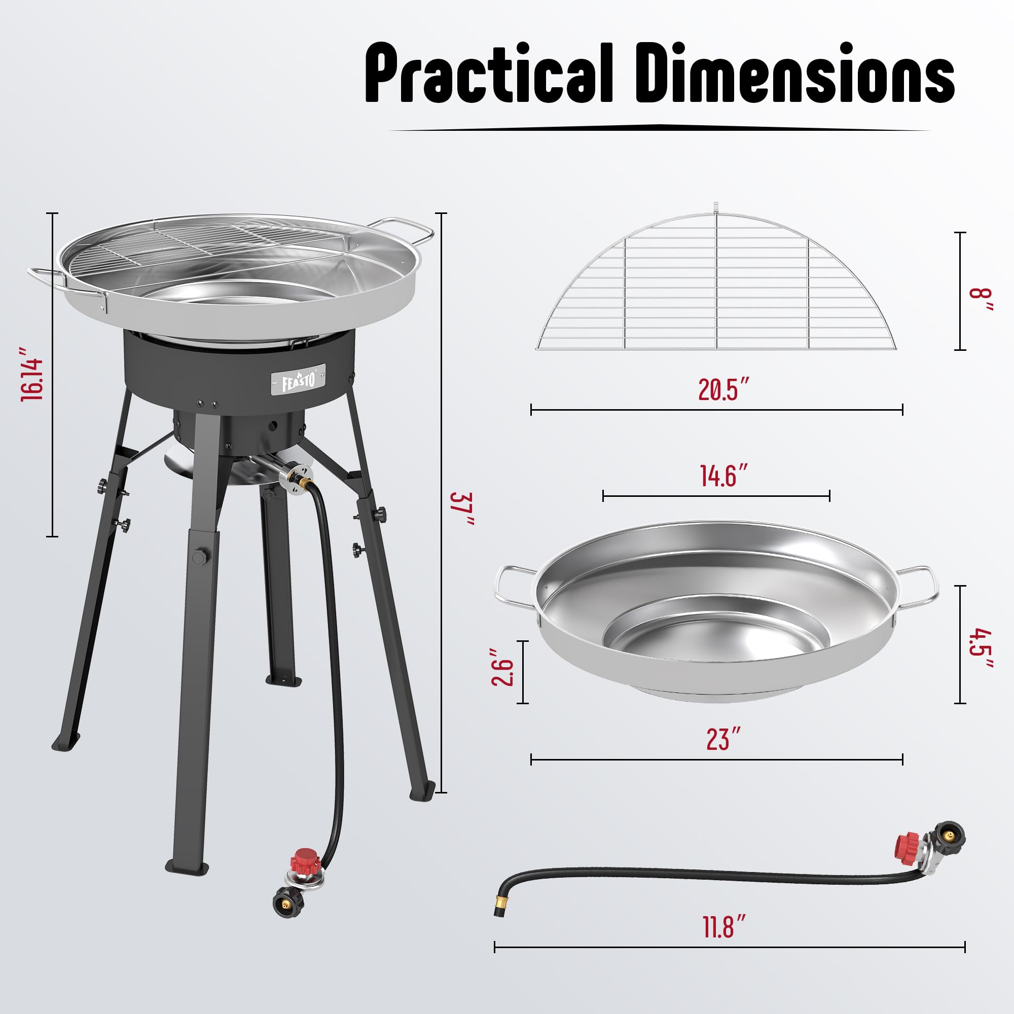 Feasto high-output burner under comal delivering even heat and fast preheat
