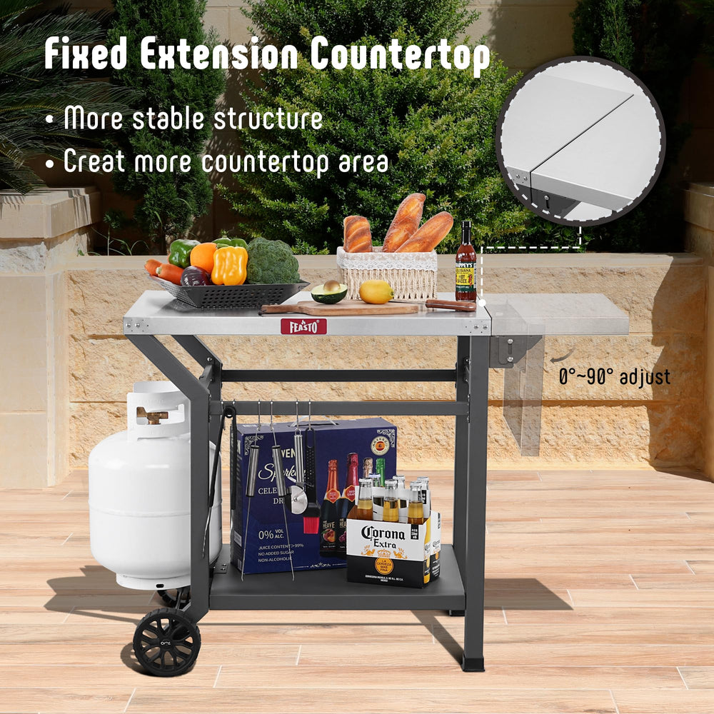 Feasto casters and fixed legs showing mobility and stable placement outdoors