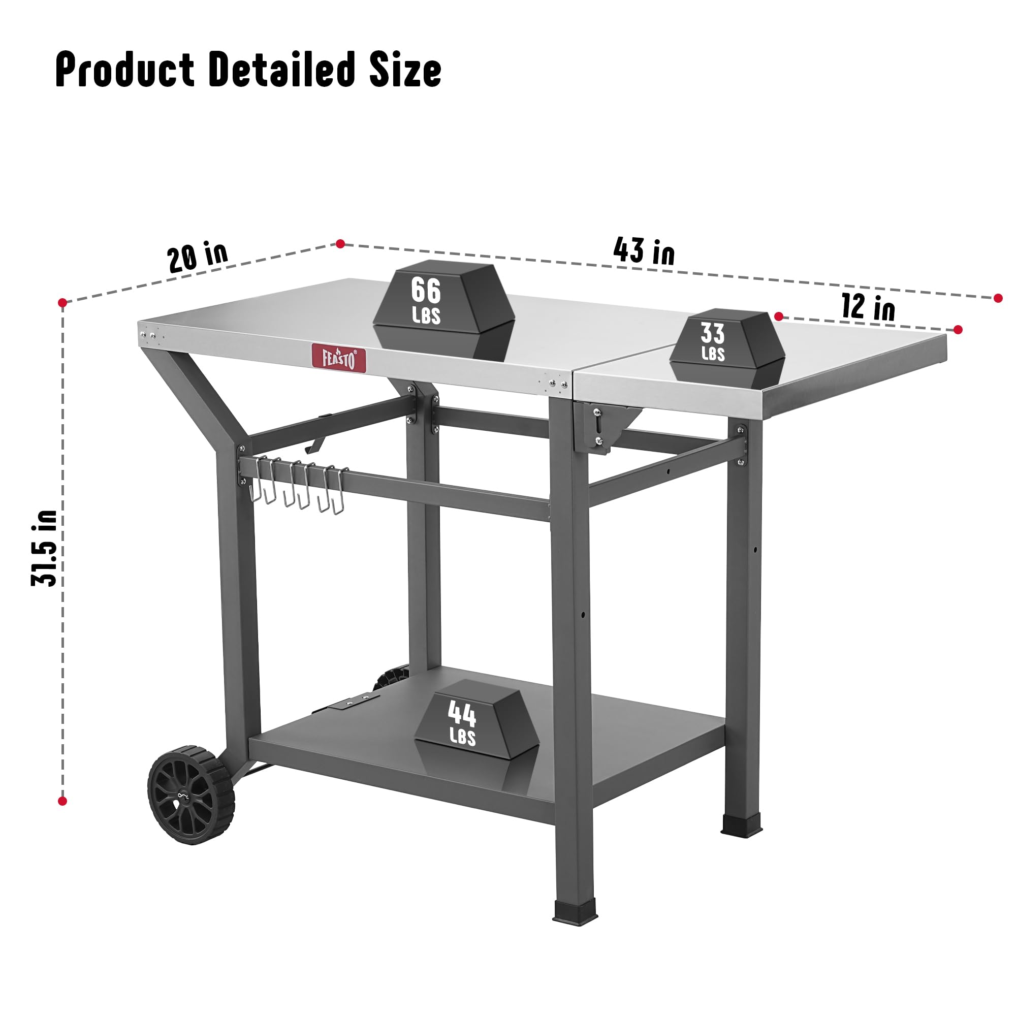 Feasto folding side table extended offering extra work area for comfortable food prep