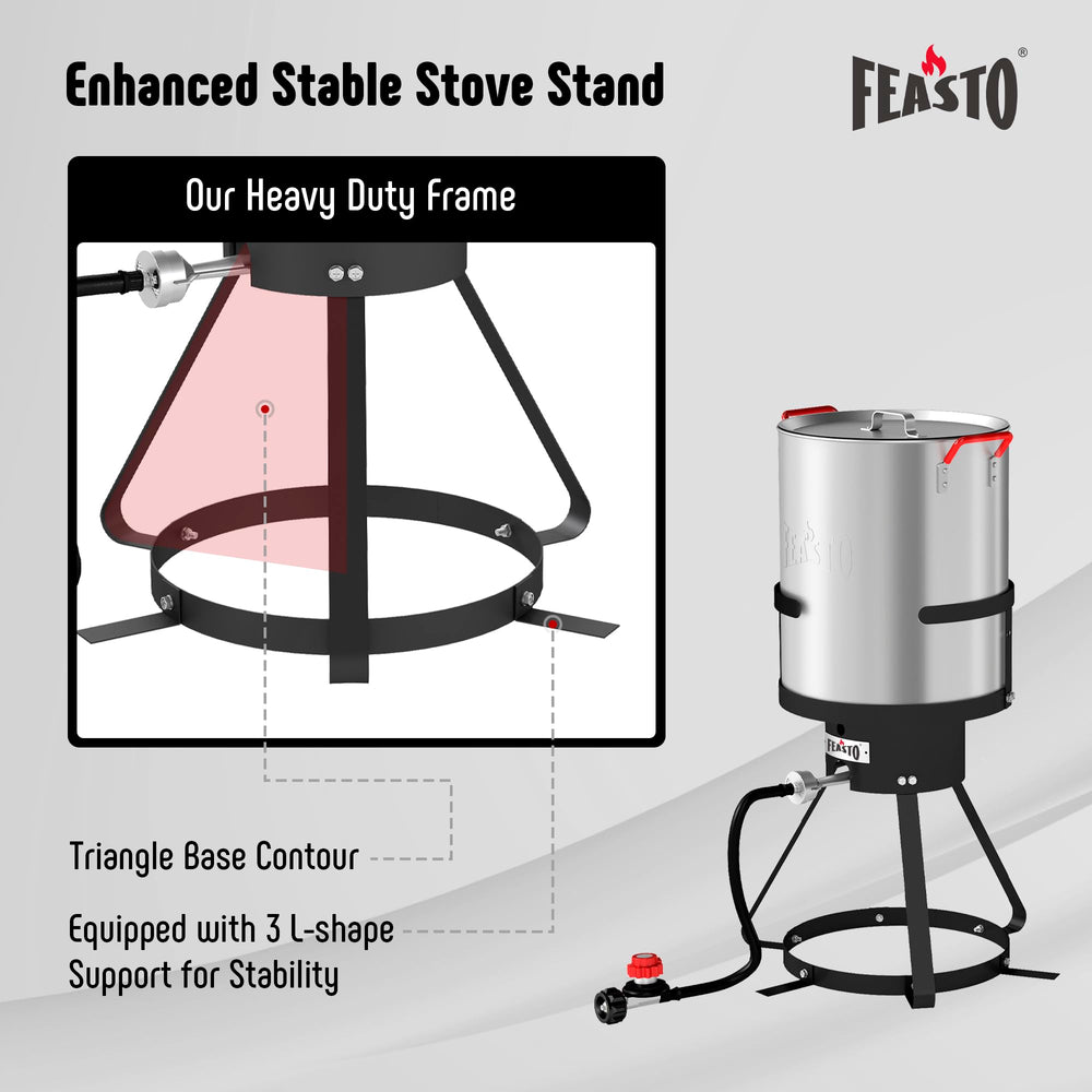 Feasto perforated basket lifting fried food, demonstrating safe and efficient cooking
