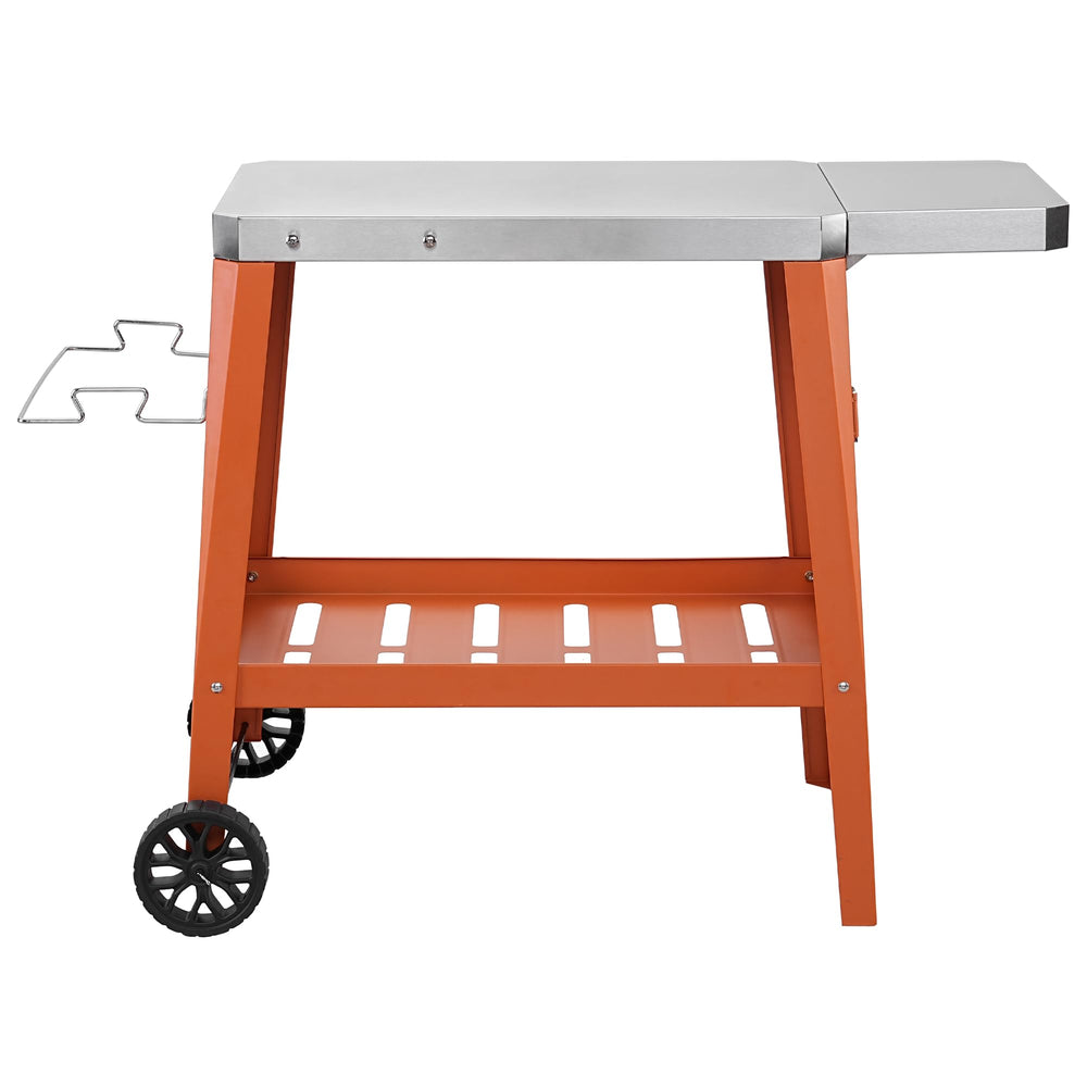 Feasto front view orange grill table showing sturdy frame and countertop benefit durable workspace