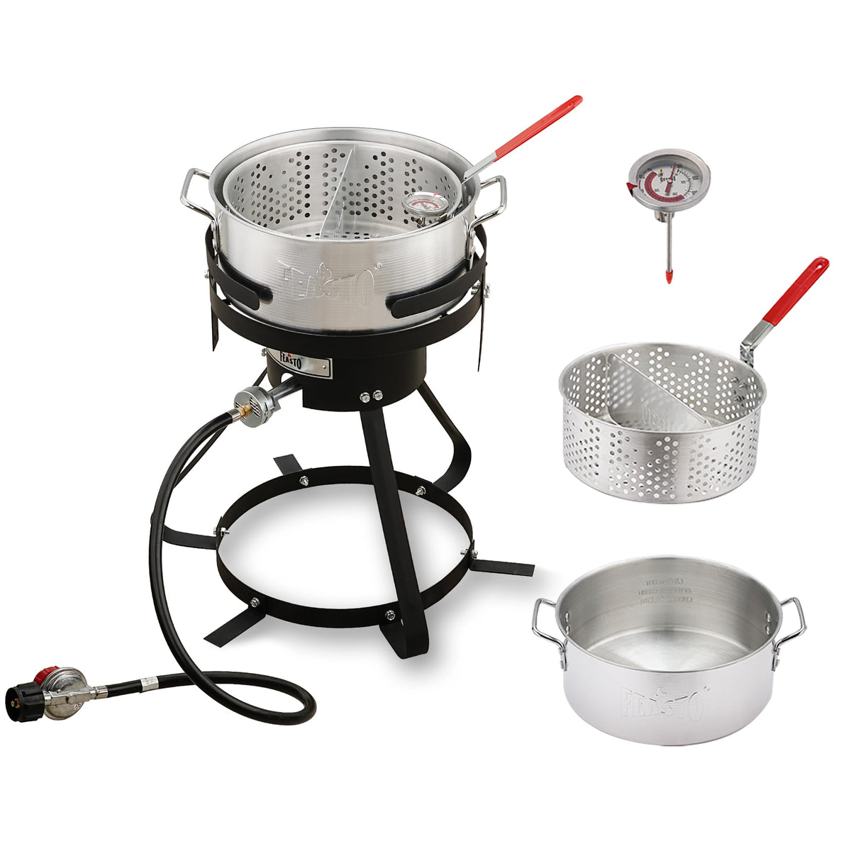 Feasto front view of pot and burner showing complete kit benefit