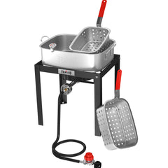 Feasto front view of pot and stand showing stable outdoor cooking