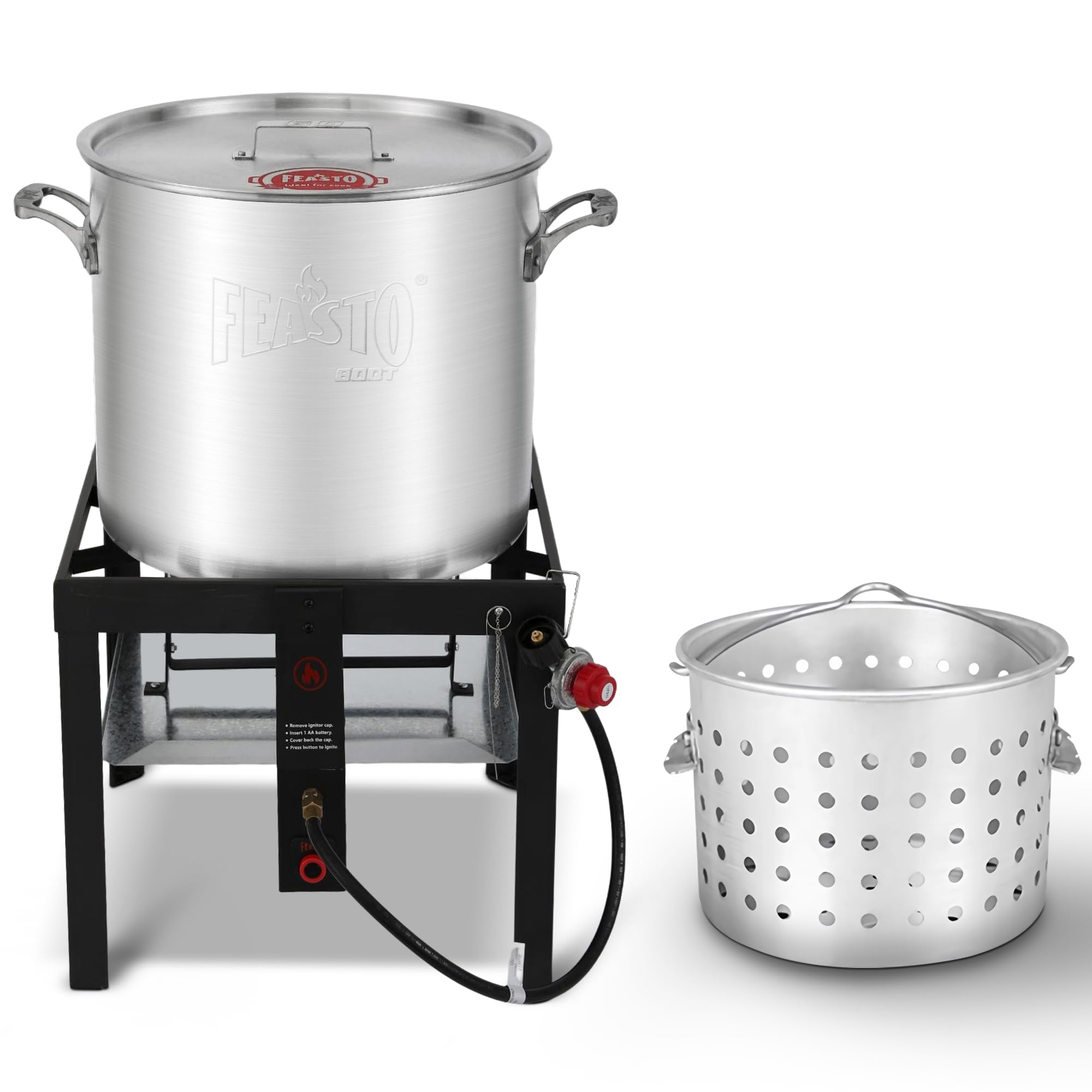 Feasto front view of full 80QT pot kit showing professional setup and fast boiling