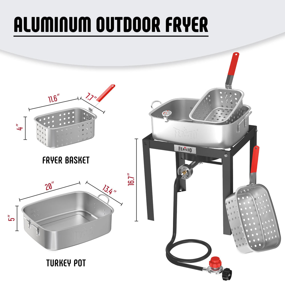 Feasto fryer in use cooking wings outdoors for party-ready food