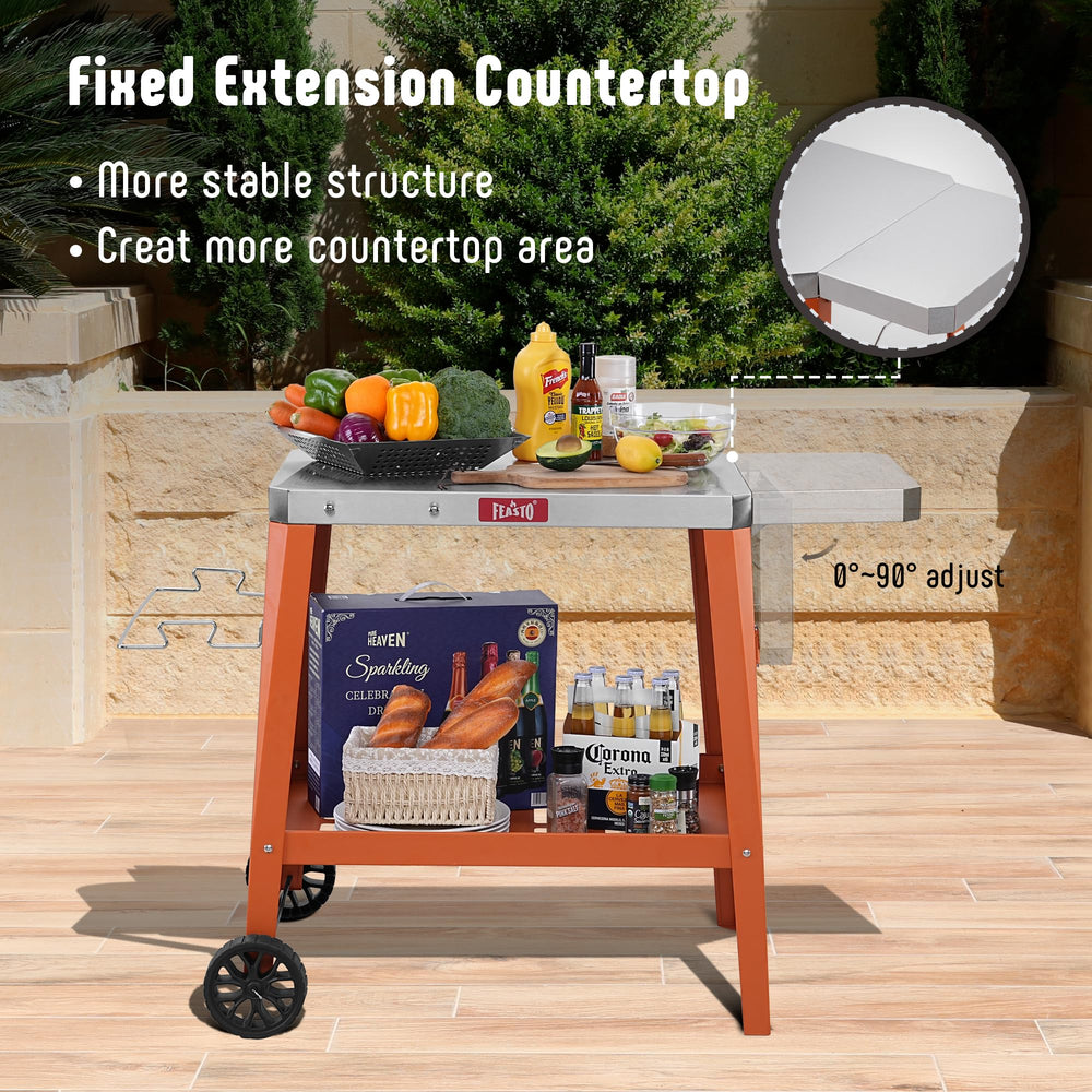 Feasto in use with pizza oven on top showing cooking setup benefit supports ovens safely