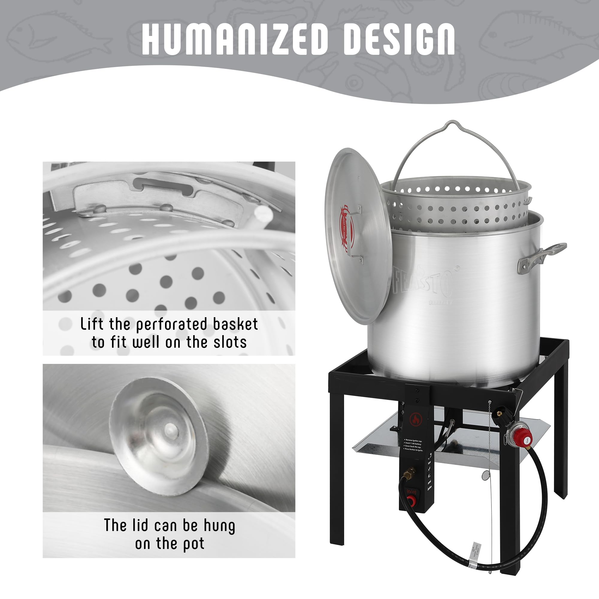 Feasto lid hook feature hanging lid for tidy handling and convenience