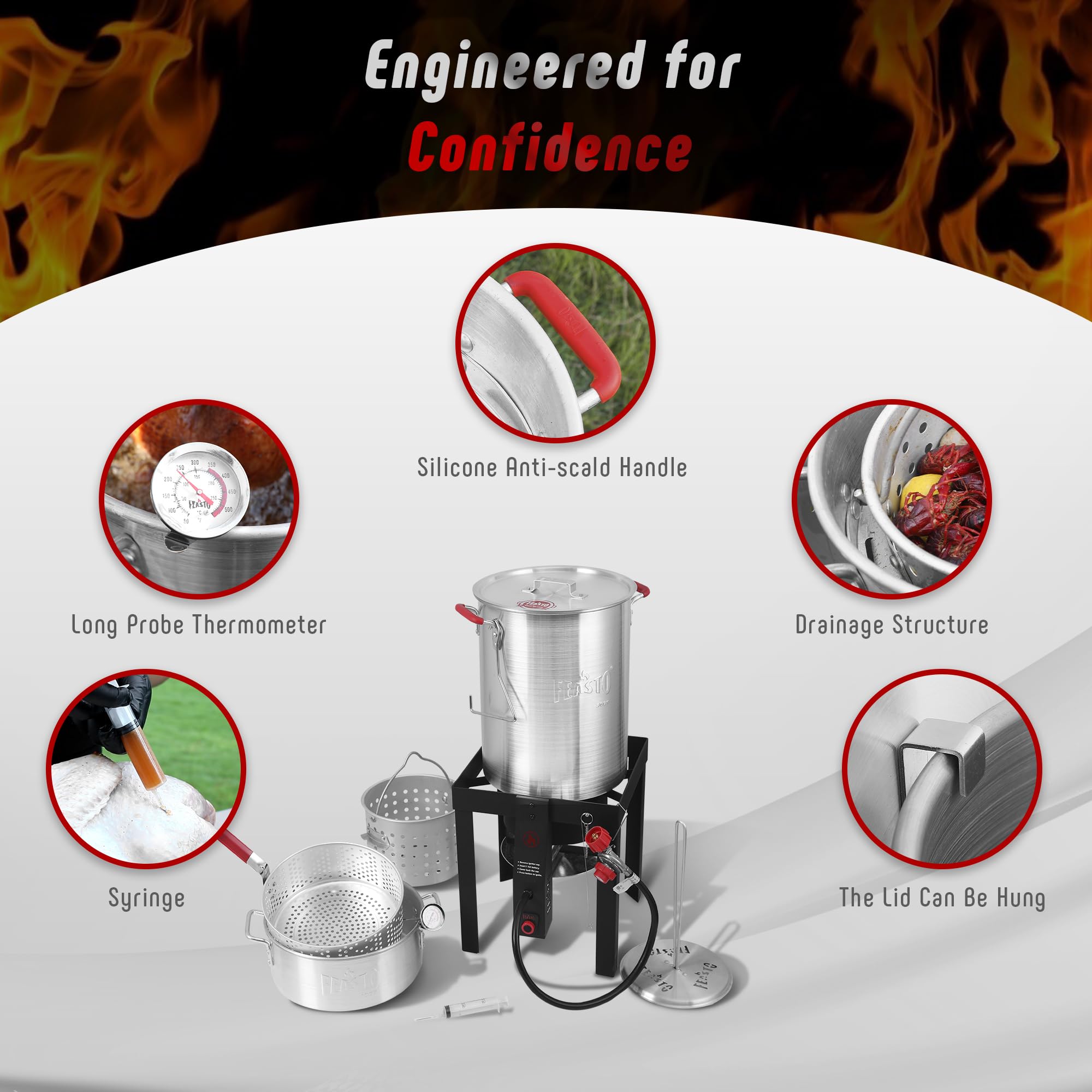 Feasto backyard cooking scene with kit in use for social outdoor meals