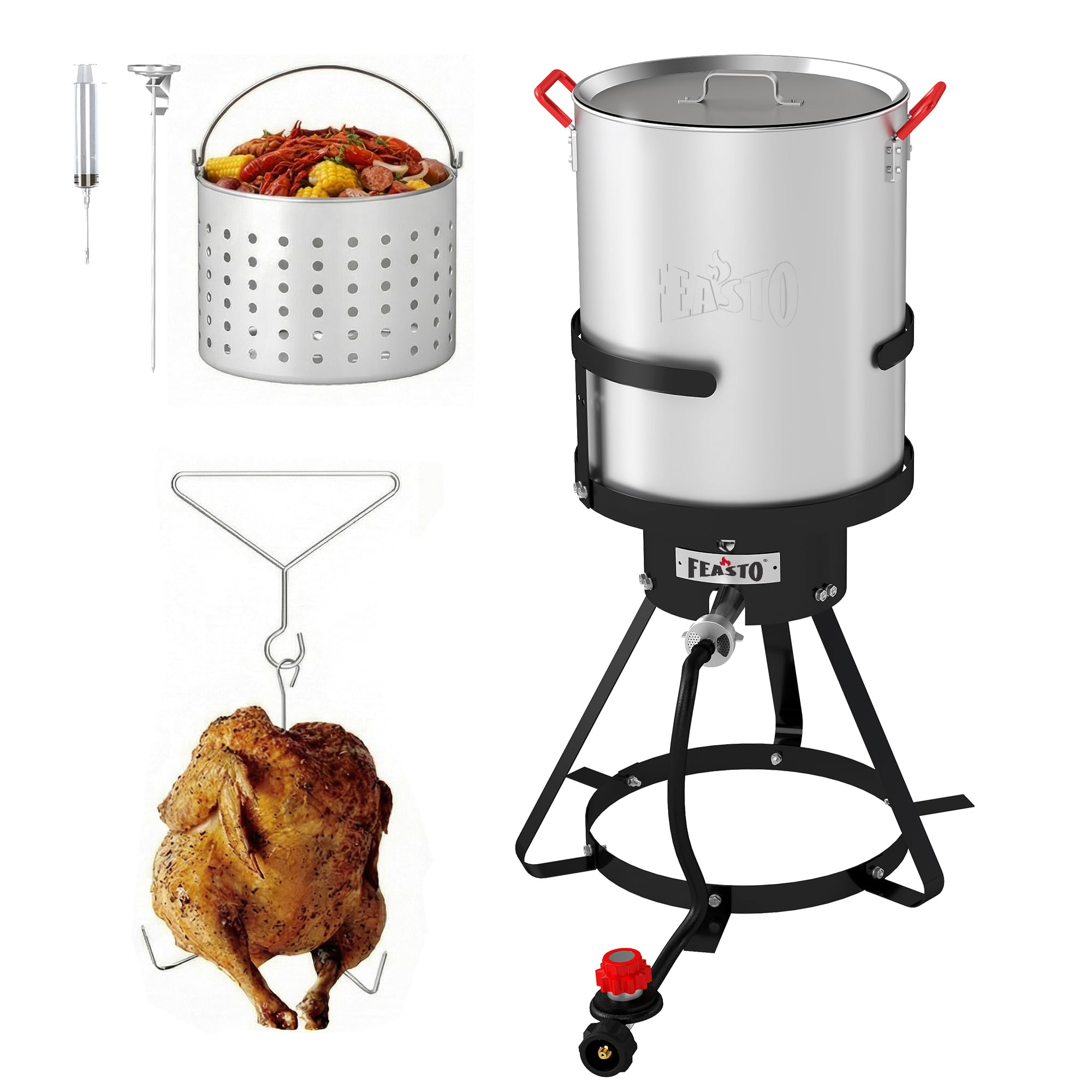 Feasto outdoor backyard seafood boil scene showing kit enabling social cooking