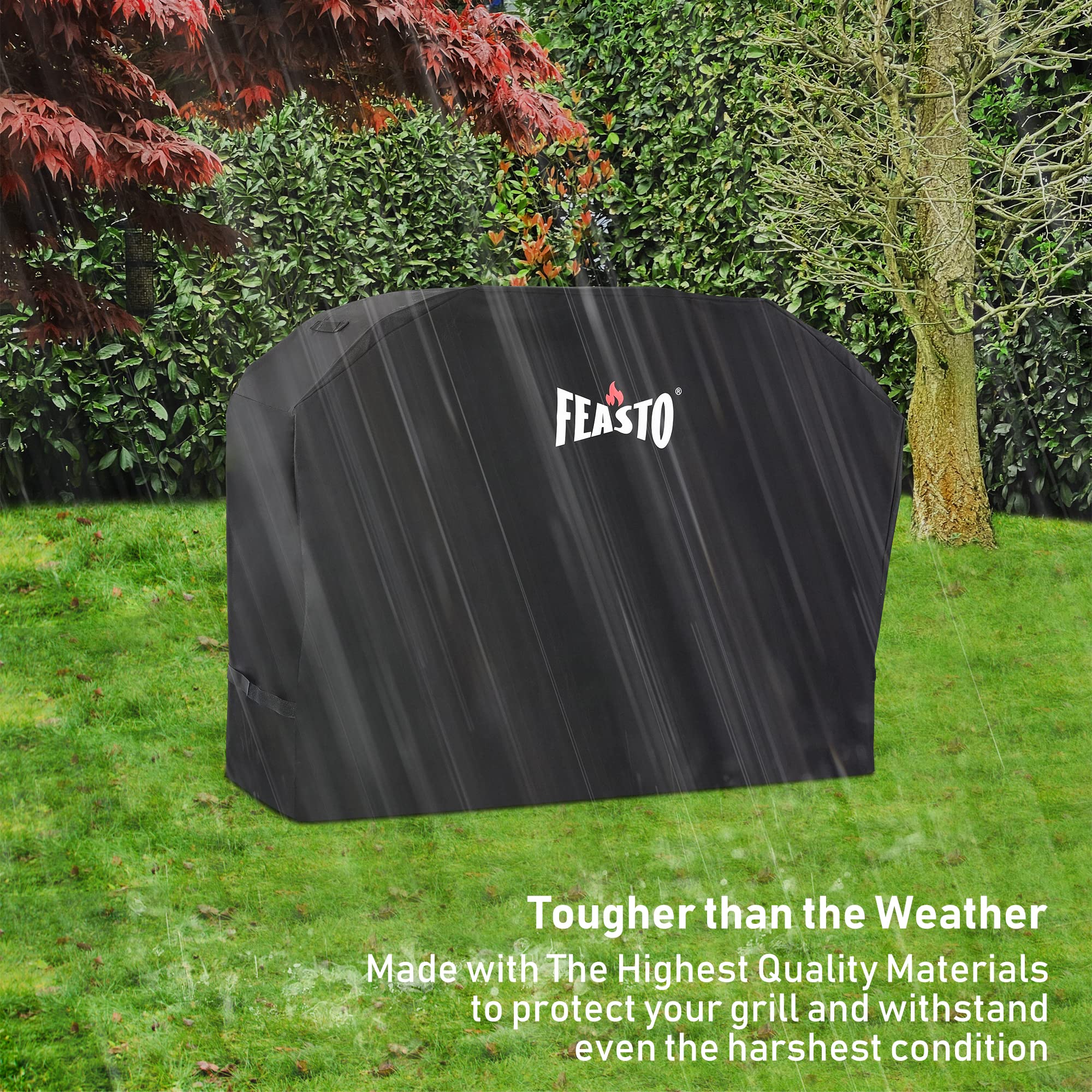 Feasto on a backyard patio demonstrating outdoor protection and tidy appearance