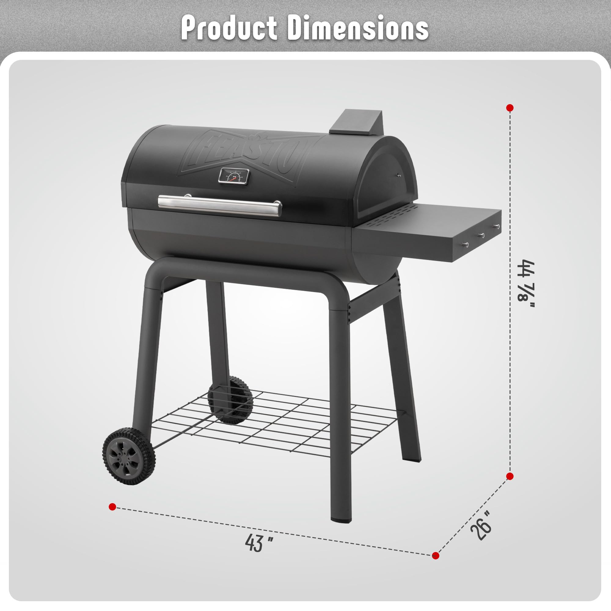 Feasto close-up of porcelain-enameled grates for easy cleaning and high heat resistance