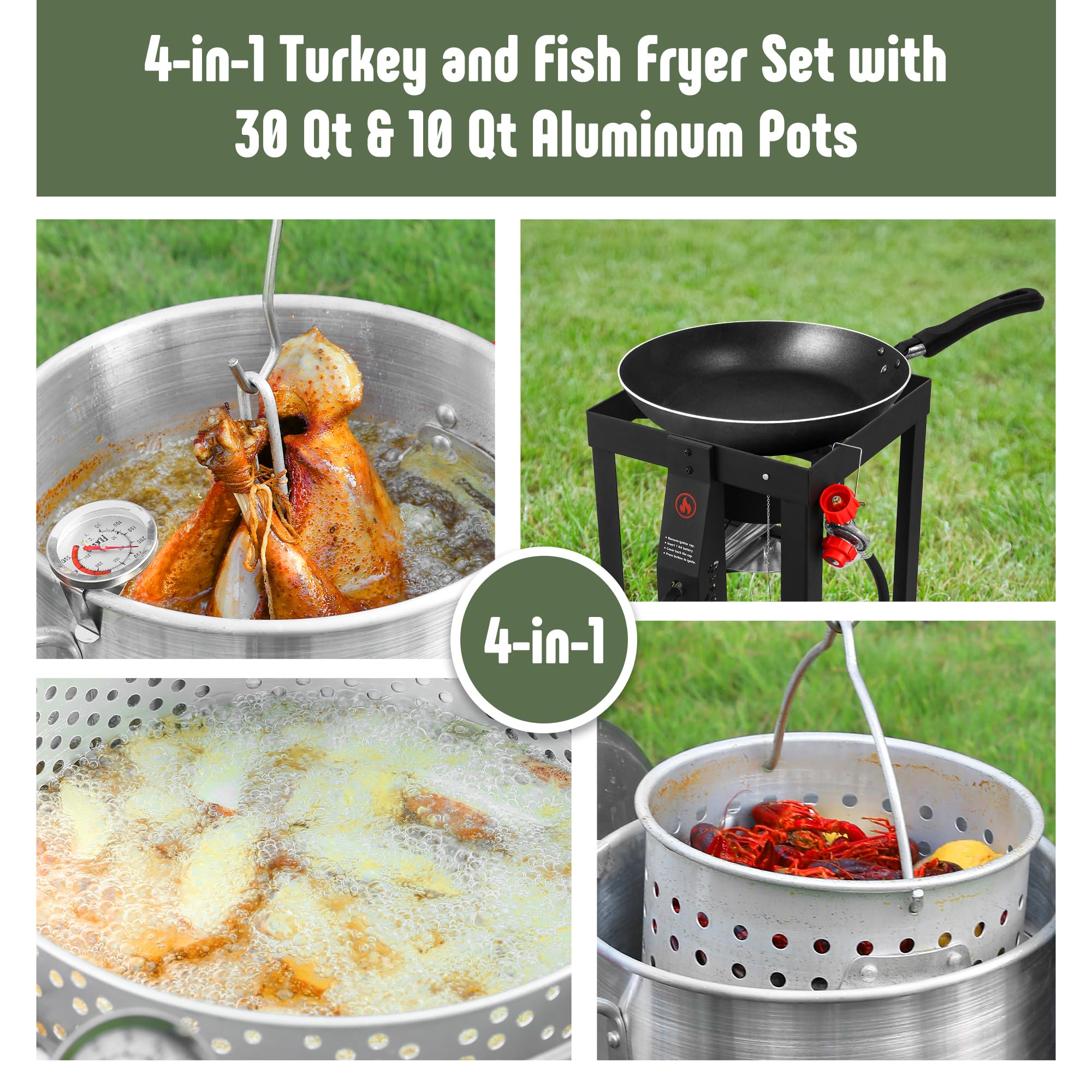 Feasto pot with turkey in basket being lowered into oil for efficient cooking