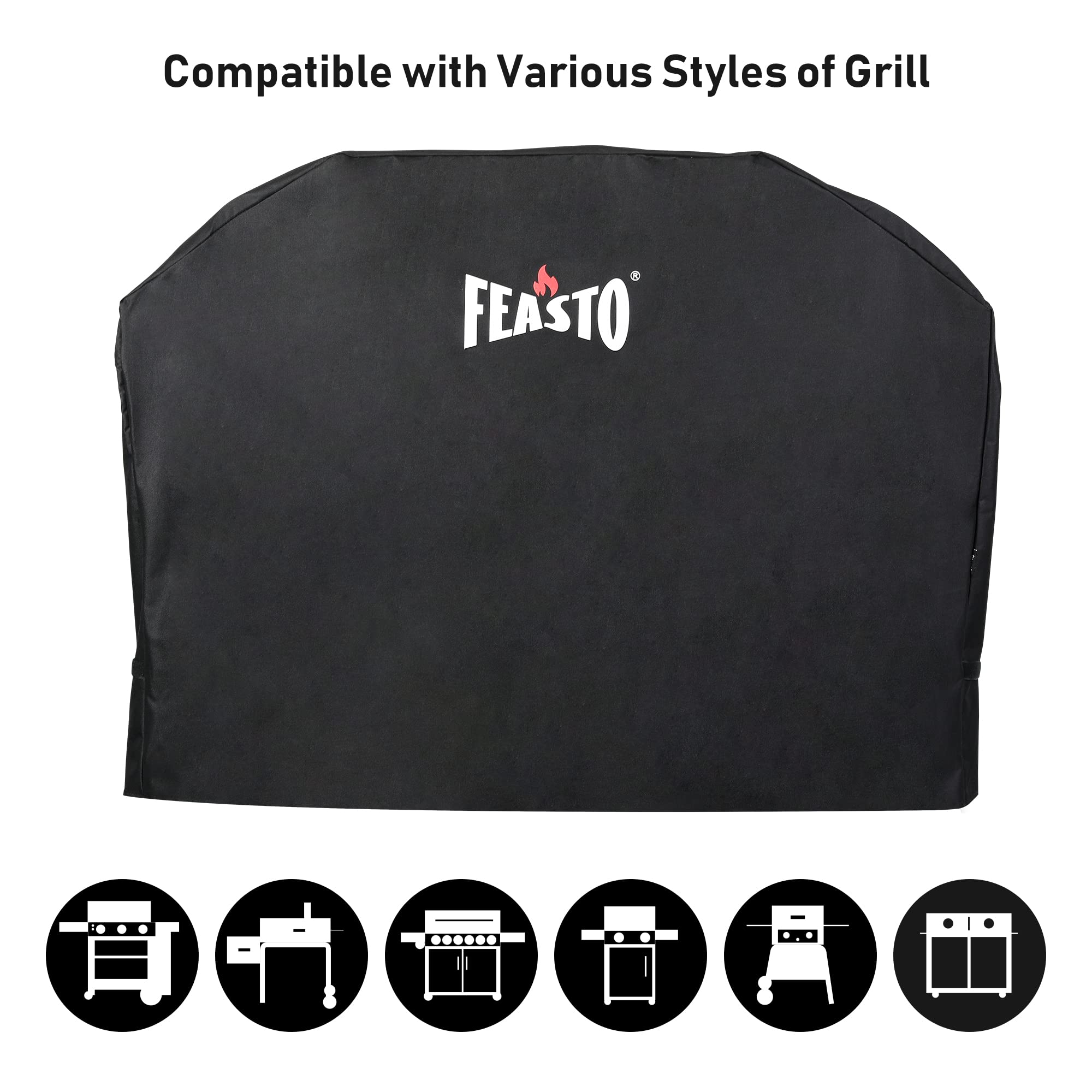 Feasto cover fitted on a charcoal grill demonstrating complete profile protection