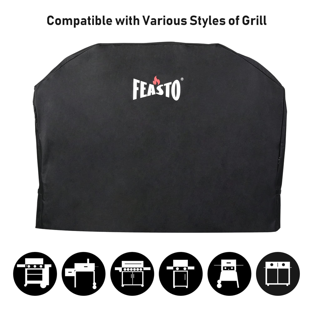Feasto cover fitted on a charcoal grill demonstrating complete profile protection