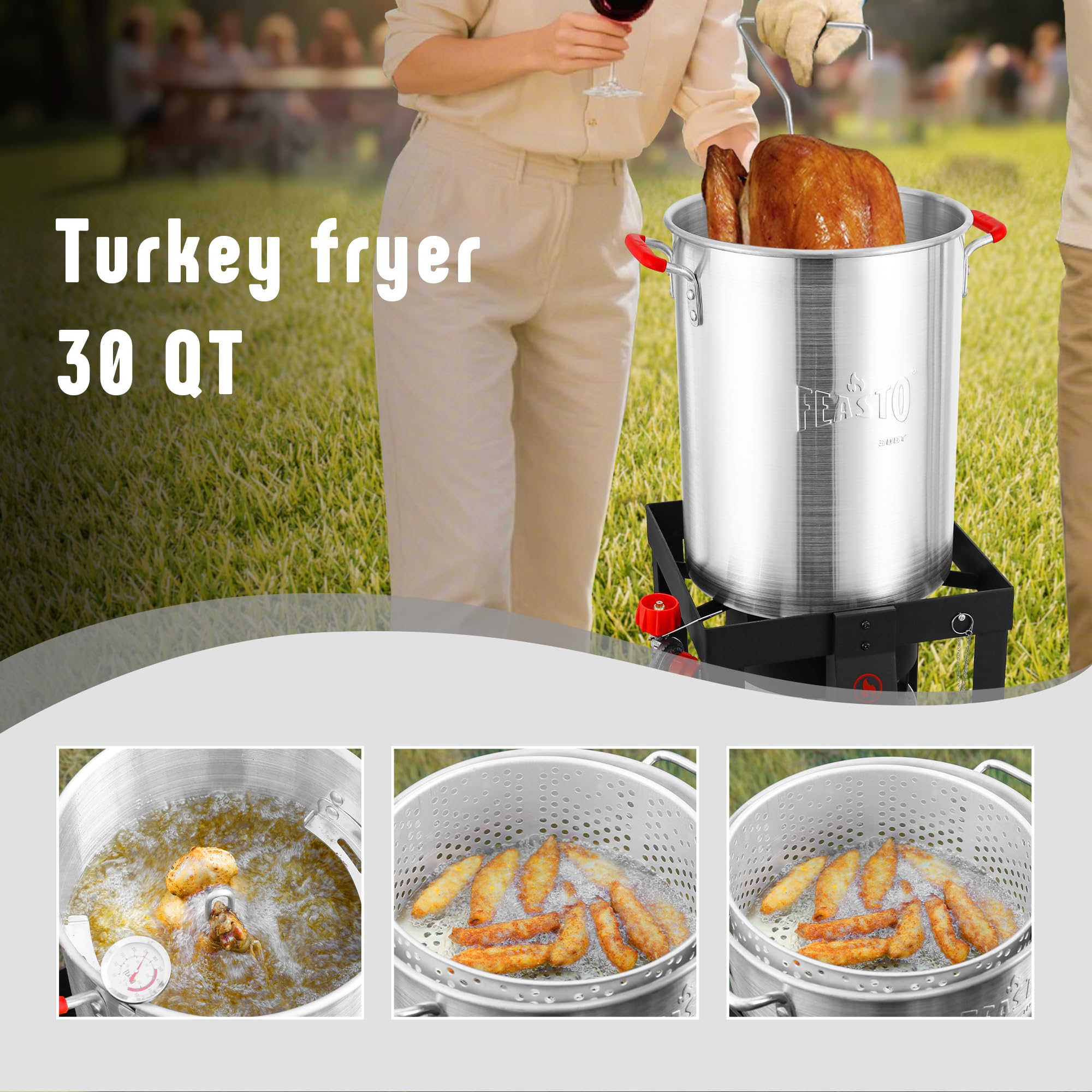 Feasto size comparison next to standard utensils to show scale and capacity