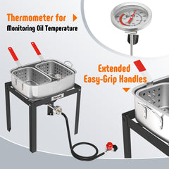 Feasto 4 inch thermometer in pot ensuring correct frying temperature