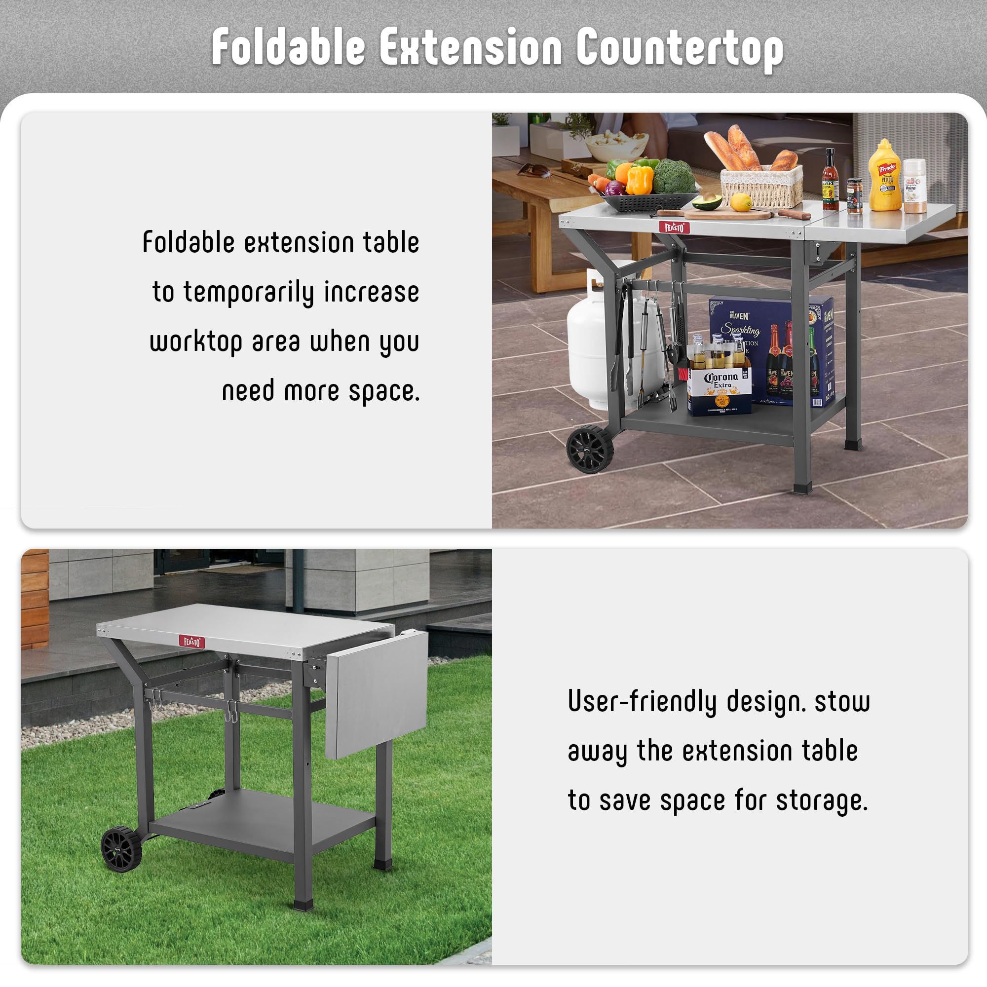 Feasto utensil hooks and gas cylinder hook detail for tidy tool storage and safety