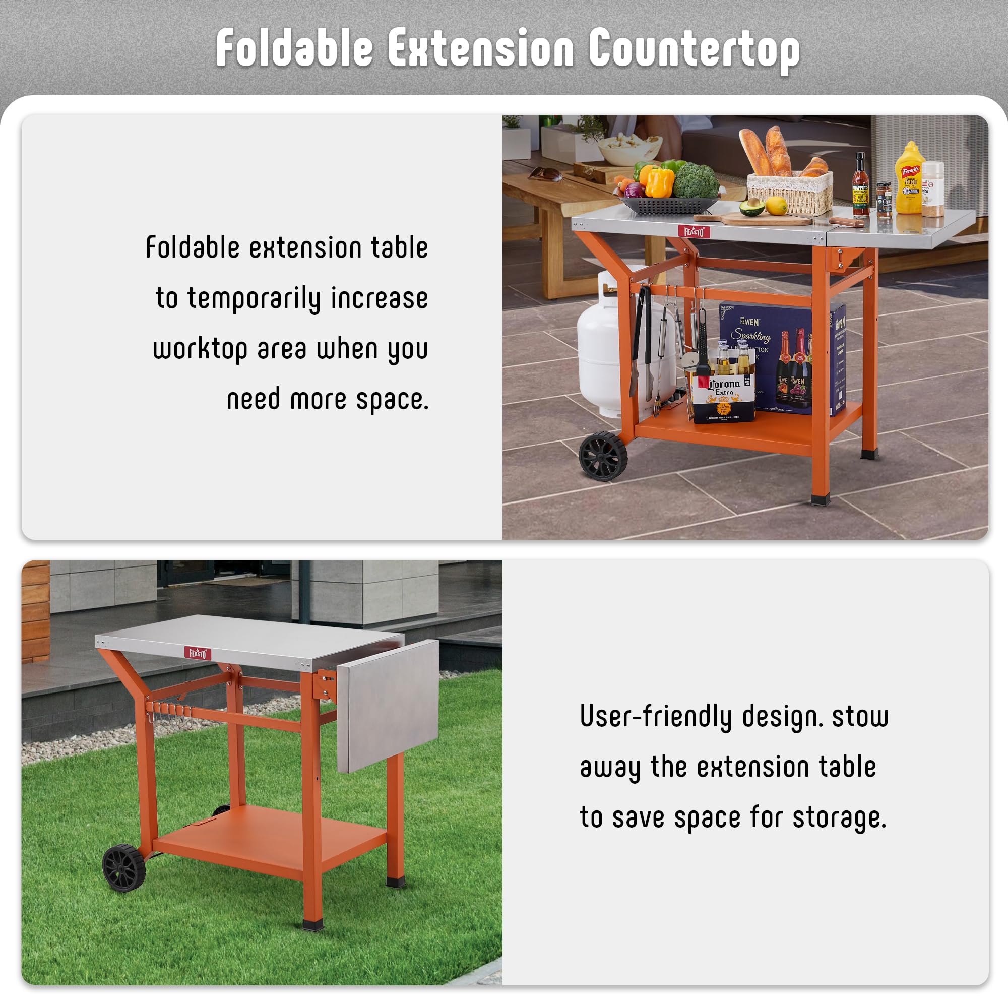 Feasto utensil hooks and gas hook detail shows tidy tool access benefit