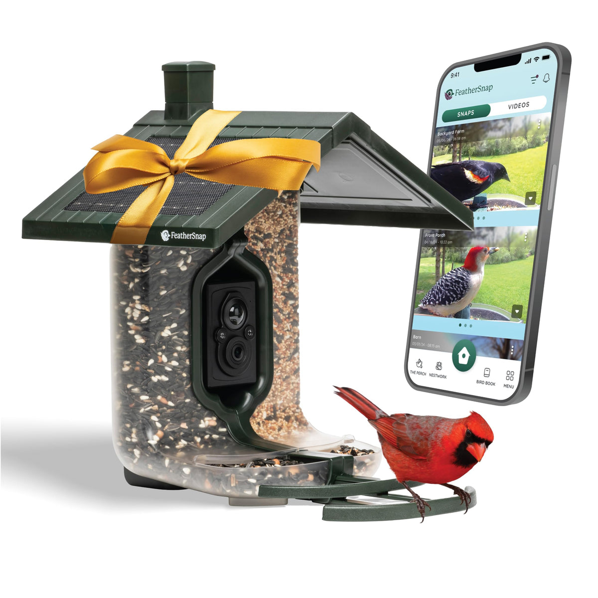 FeatherSnap front packaging showing feeder features and durable build benefit