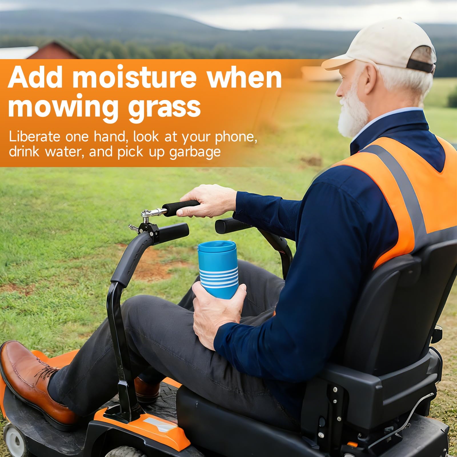 FEBLESHI in use with operator one-handing mower for improved comfort and efficiency