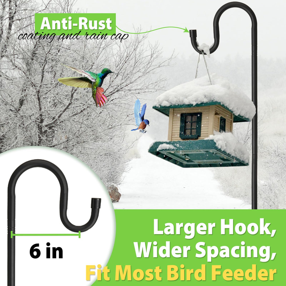 Feblomst pole holding hummingbird feeder in backyard for easy bird access