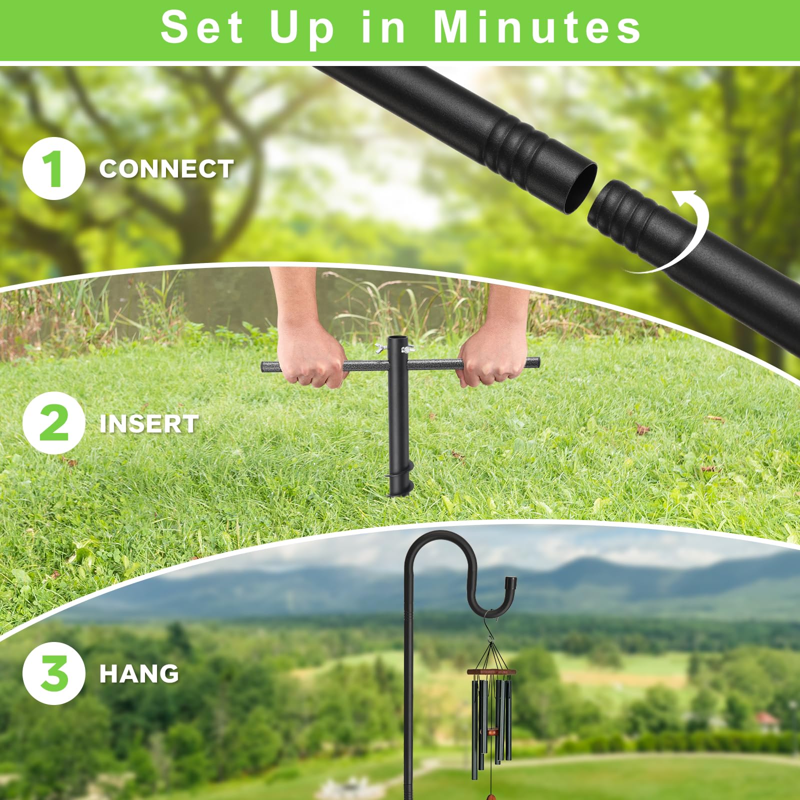 Feblomst holding planter and wind chime to enhance garden decoration