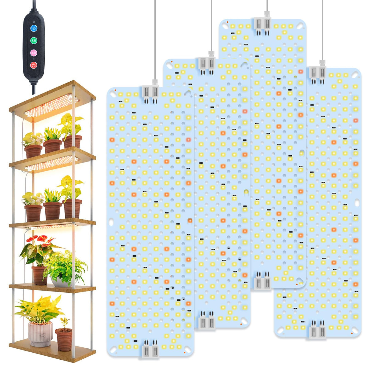 FECiDA front view of 4-pack panel grow lights showing compact benefits