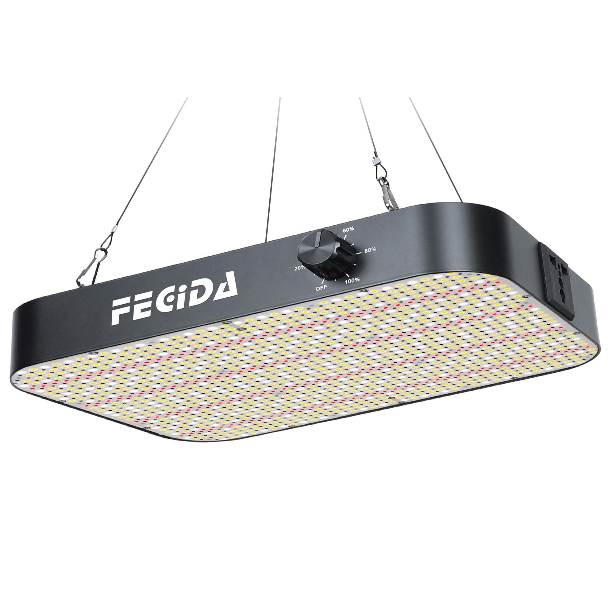 FECiDA front view of LED grow light showing slim profile and light output benefit